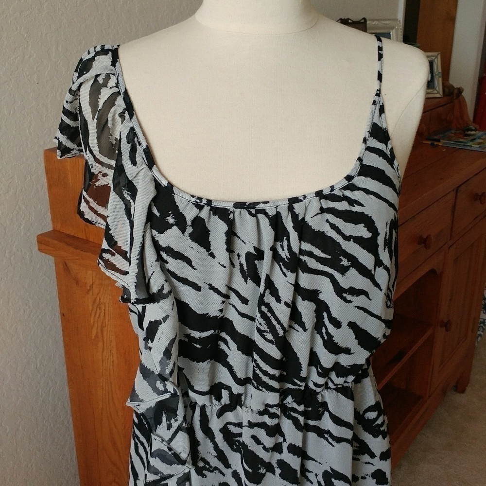 Zebra Print Asymmetrical Ruffled Dress - Picture 7 of 8
